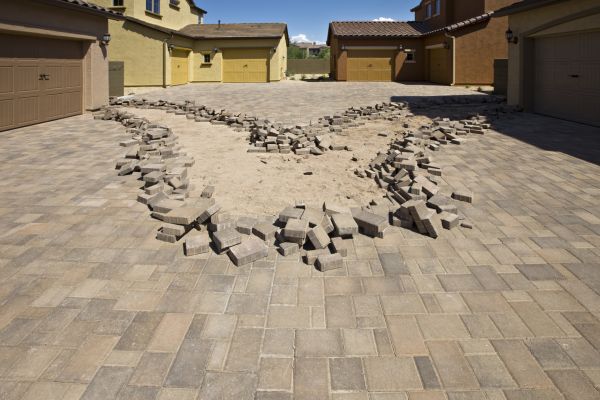 Tan Brick Pavers Installation